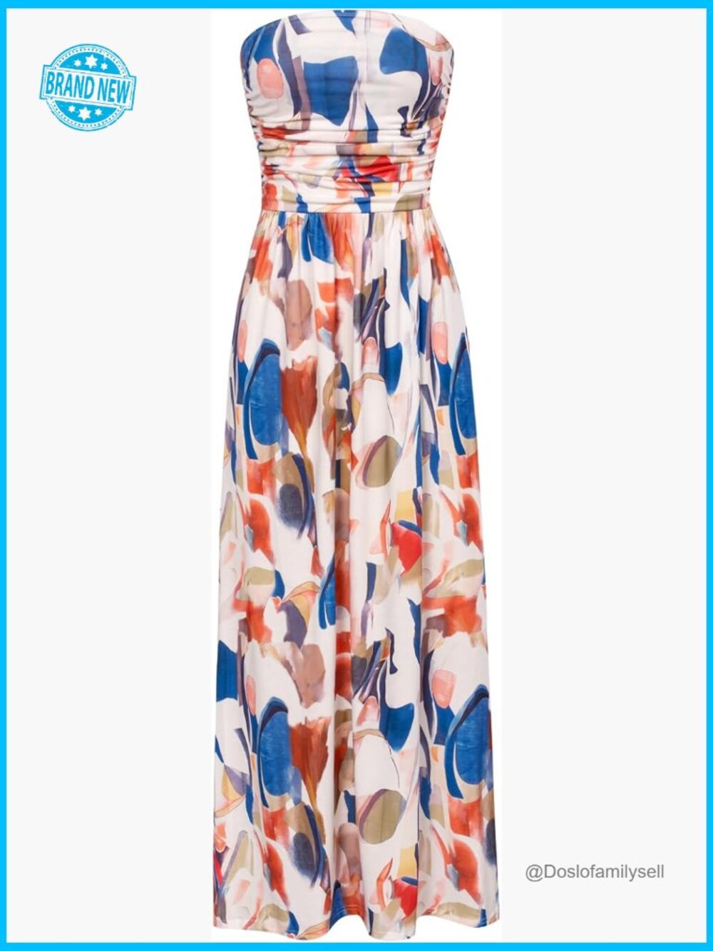 Strapless Maxi Dress Casual Loose Ruched with Pockets